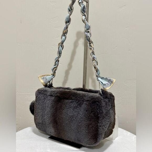 Gray Real Sheared Beaver Fur Handmade Double Zip Pillow Shoulder Bag/ Crossbody - Picture 5 of 16